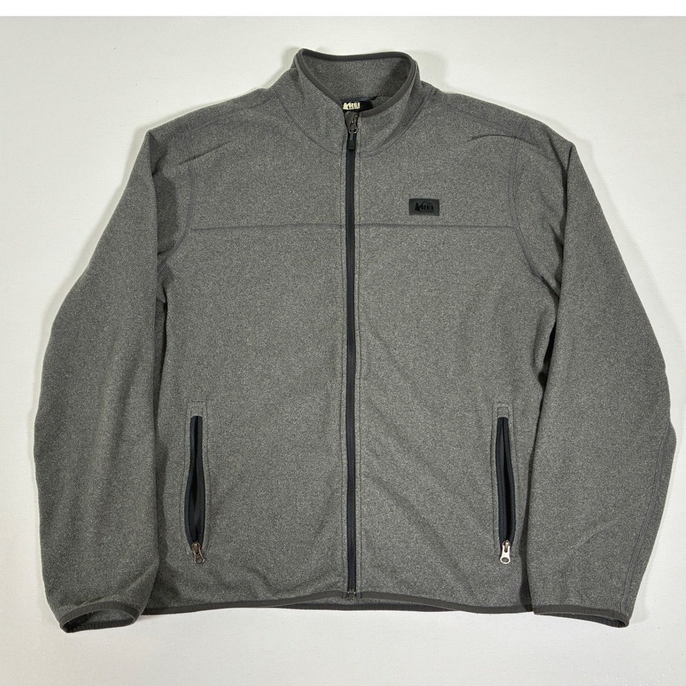 REI Co-op Mens XL Gray Heather Full Zip Fleece Jacket Hiking 177504